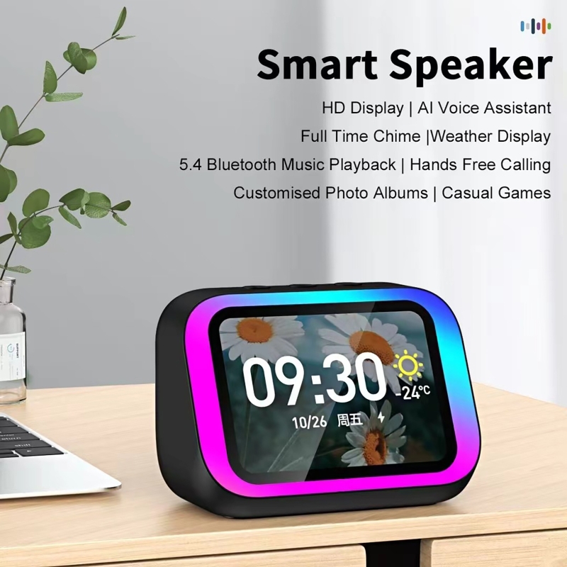 Home Cinema In - AI-stemassistent Bluetooth-luidspreker met RGB-kleurenverlichting Wekker LED-scherm