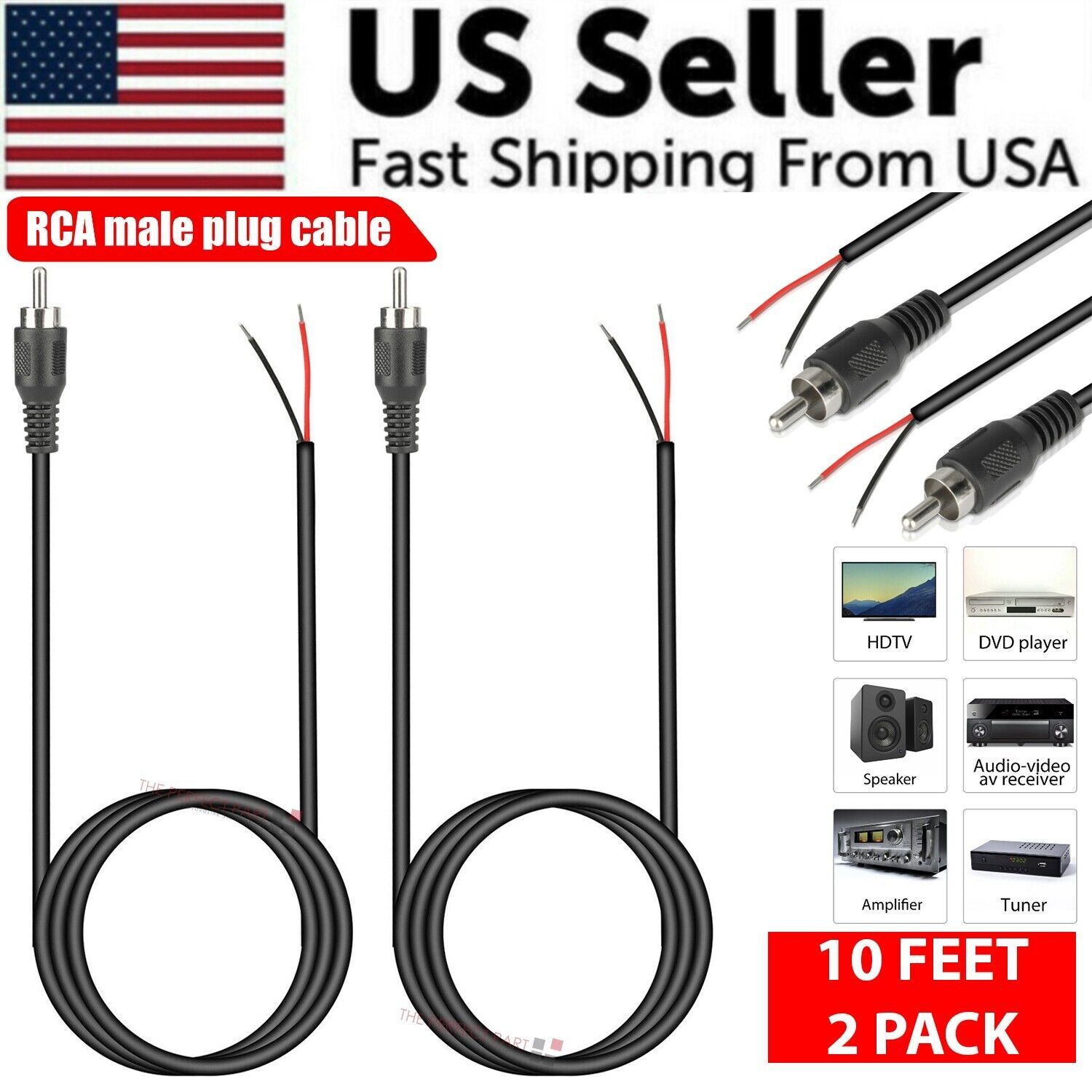 Home Cinema Idea - 2-pack 10ft RCA mannelijke stekker naar