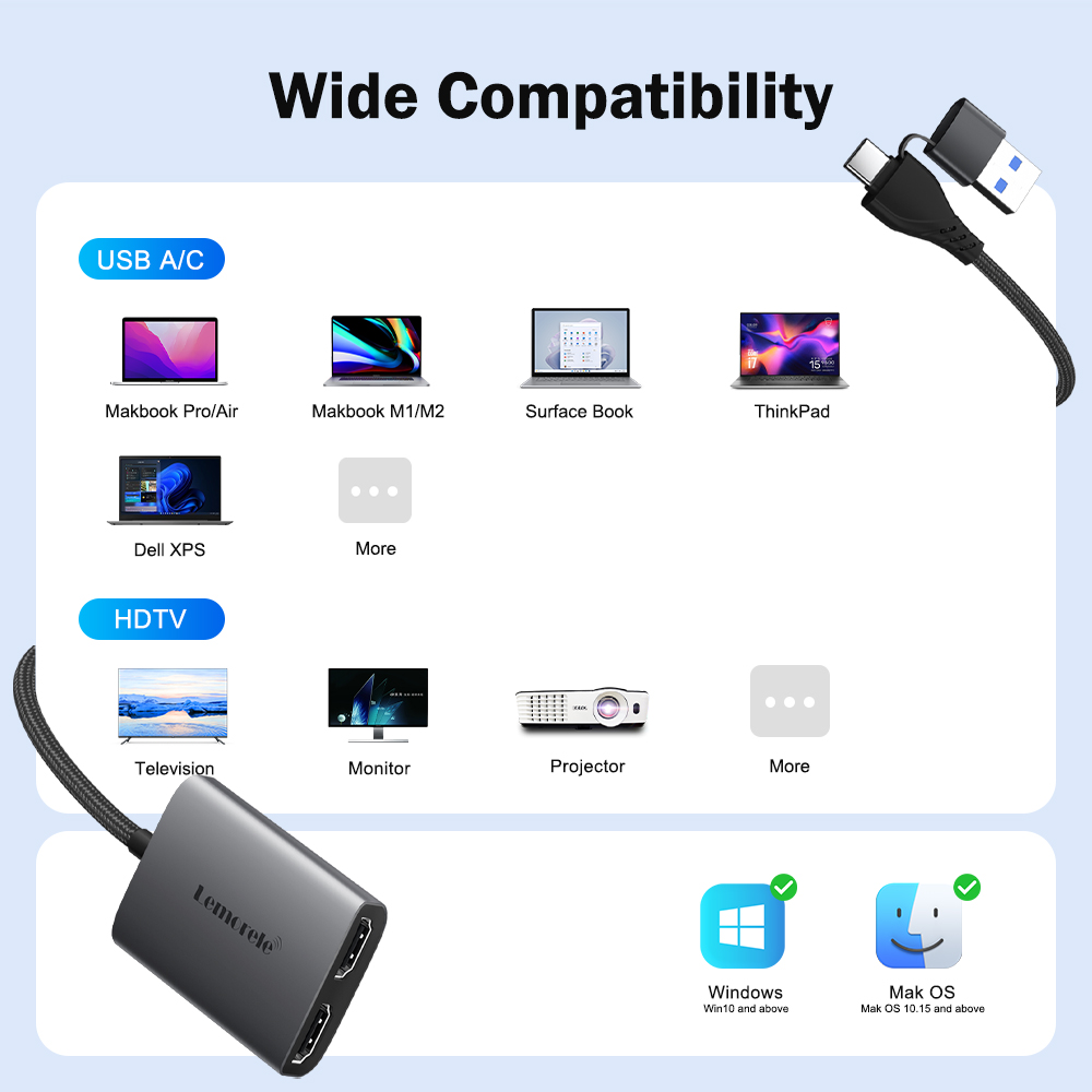 Lemorele Dual HDMI Adapter 4K  - Home Cinema Usb recensie en prijs